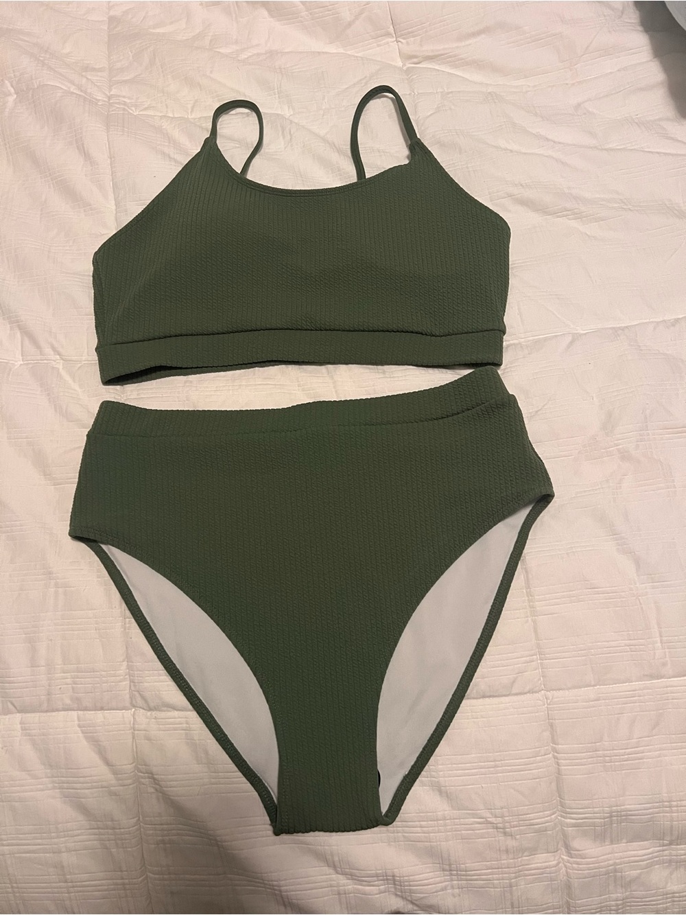 SHEIN Olive Green High Waisted Ribbed Bikini Set